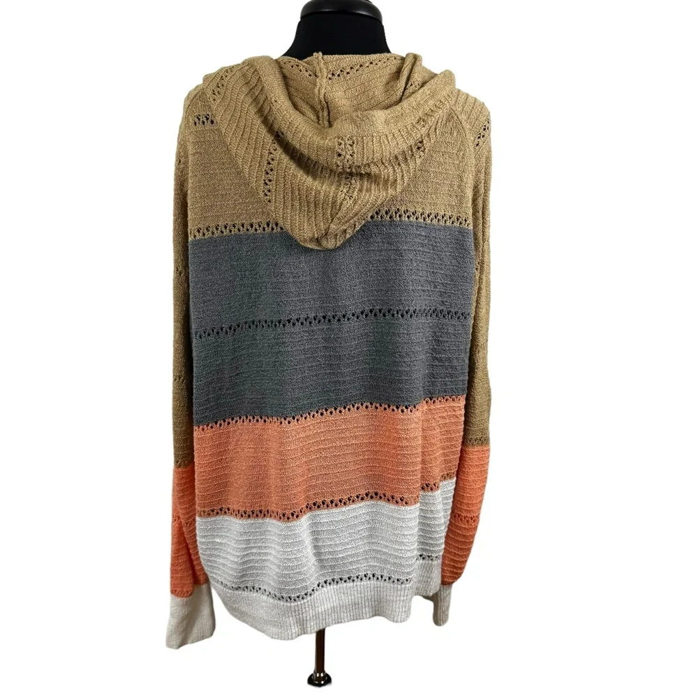 Plus Size Knit Colorblock Jacket Full Zip Hooded Size 2XL XXL - Picture 3 of 14